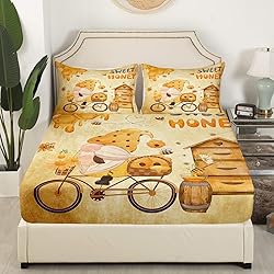Honey Bee Gnome Bedding Set Full,Retro Wooden House