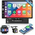 Hikity Single Din Wireless Carplay and Android Auto Car Stereo, 10.4 Inch Vertical Rotatable Touchscreen Bluetooth Car Radio with Backup Camera USB AUX FM