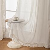 Farmhouse Linen Ruffle Curtains for Living Room 58 x 84 Inch, 2 Panels | Rod Pocket, Natural-Looking Fabric Texture, Softened Daylight, Casual French Country Charm, Elongated Window Look, Privacy