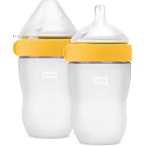 Comotomo (Gen 2) Silicone Baby Bottle, Yellow, 8oz, 2-Pack | Premium food-contact grade silicone bottle with a soft nipple an