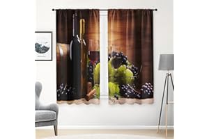 Tayney Wine Kitchen Curtains 63 Inch Length Farmhouse Window Curtains Over Sink Set of 2, Vintage Curtain for Bedroom Living Room, Rustic Retro Kitchen Decor 42x63 Inch