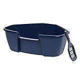 IRIS USA Large Corner Cat Litter Box with Scoop, Navy