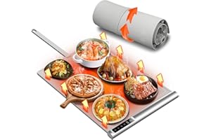 BROBIG Food Warming Mat | Max Temp 248℉,Electric Warming Tray with Timer and 8-Level Adjustable,Fast Full-Surface Heating Mat for Food with Child Lock,Roll-Up & Portable Silicone Food Warmer for Buffet Party