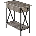 Convenience Concepts Tucson Flip Top End Table with Charging Station 23.75" - Modern Living Room Table with Storage Shelf, Nightstand Side Table, Weathered Gray