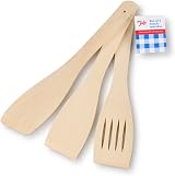Tala Beechwood 3 Piece Spatula Set Rounded Flat Slotted Non-Stick Safe