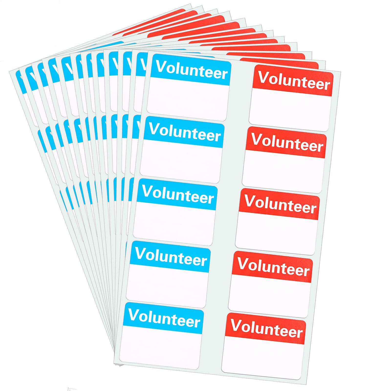 Photo 1 of 200pcs Volunteer Name Tag Stickers, 2.4x3.2inch Self Adhesive Name Tags Labels Self Adhesive Name Stickers Badge Labels My Name is Stickers for School, charitable, Church, Event, Blue and Red