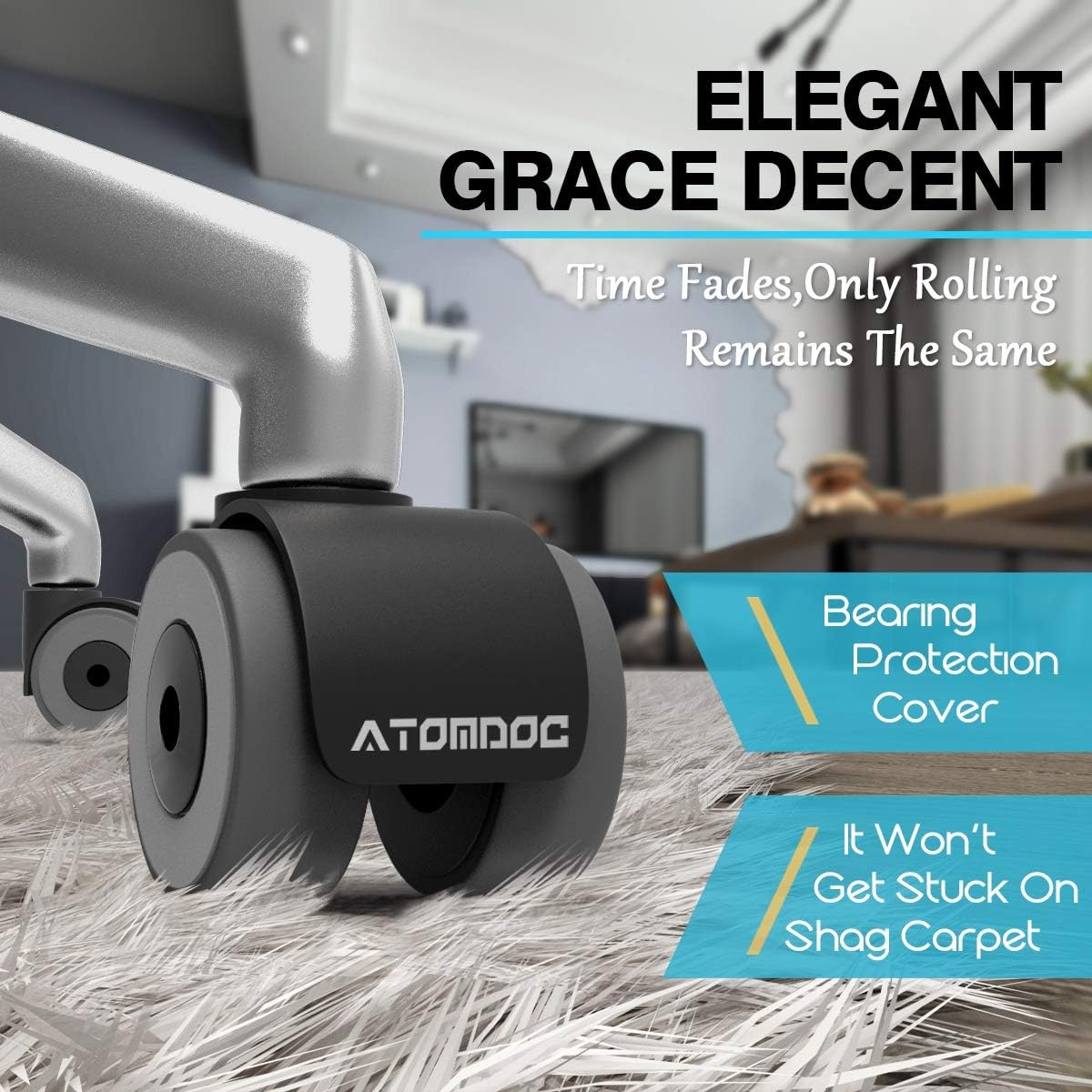ATOMDOC Office Chair Caster Wheels, Newly Revolutionary Quadruple Ball Bearing Design,Heavy Duty & Safe Protection for All Floors Including Hardwood, Set of 5: Furniture & Decor
