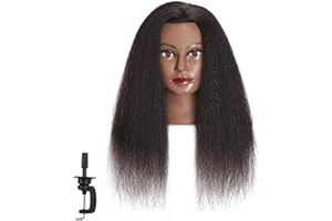 Headstar Mannequin Head 100% Real Hair 16" Afro Training Head Mannequin Doll Head Manikin Head Styling Training Head Cosmetology Doll Head Hair for Practice Cutting Braiding with Clamp Stand
