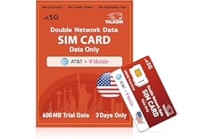 TALKSIM Prepaid 5G/4G LTE Cellular SIM Card Support AT&T, T-Mobile -600MB USA Data Only SIM Card for Unlocked Security Cameras/Router/Mobile WiFi Hotspot/Watch/GPS Tracker iot Devices