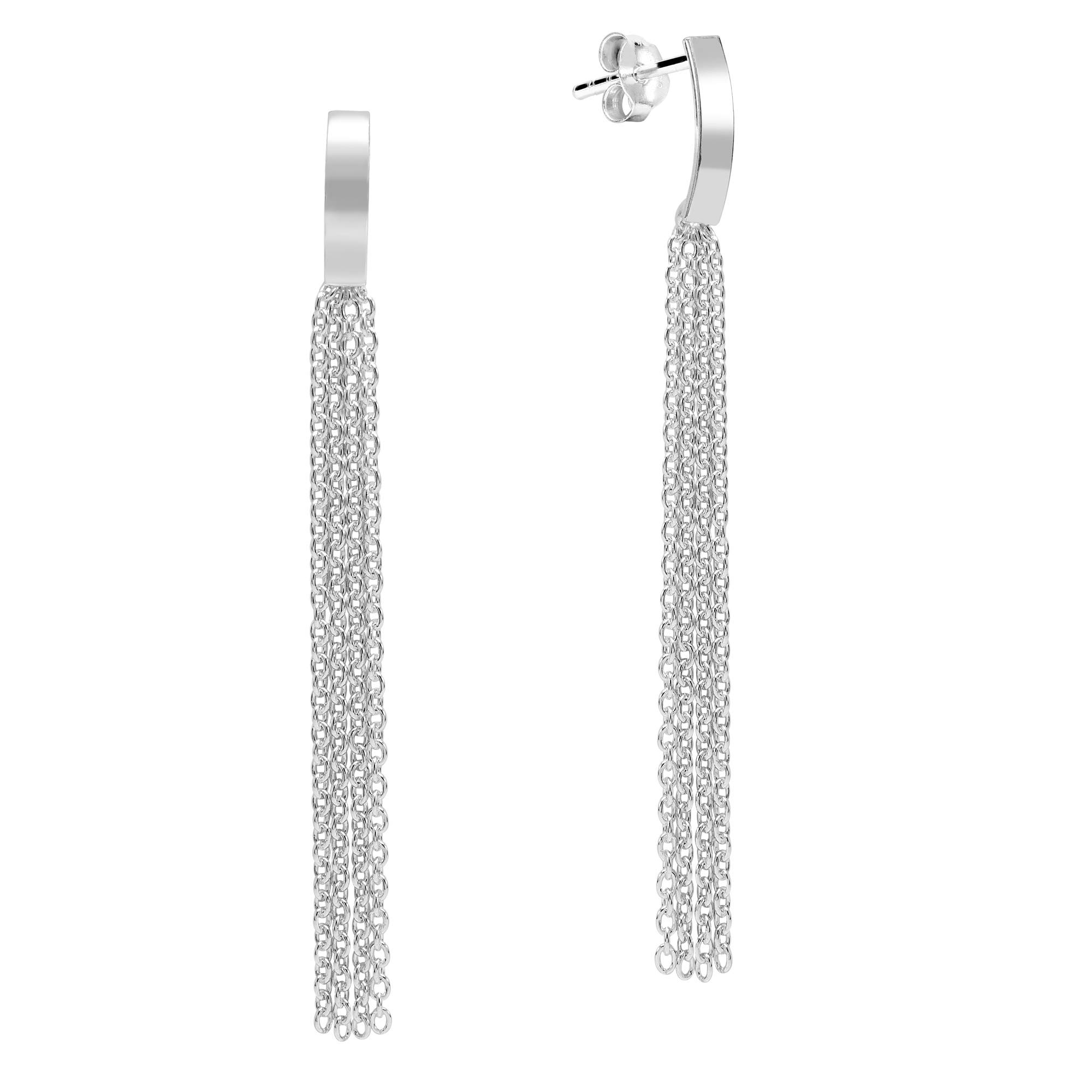 Trendy Stranded Chain Post Tassel Drop .925 Sterling Silver Long Dangle Earrings