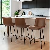VATROS Counter Height Bar Stools Set of 3, FSC Certified Upholstered Faux Leather Barstools with Back, Metal Base, 27" Seat Height, Modern Upholstered Counter Stools for Kitchen Island,(Walnut Brown