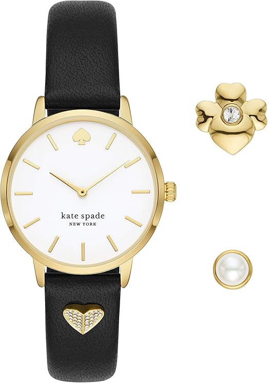 Amazon Com Kate Spade New York Women S Metro Quartz Metal And Leather Three Hand Watch Set Color Gold Black Model Ksw1690set Watches