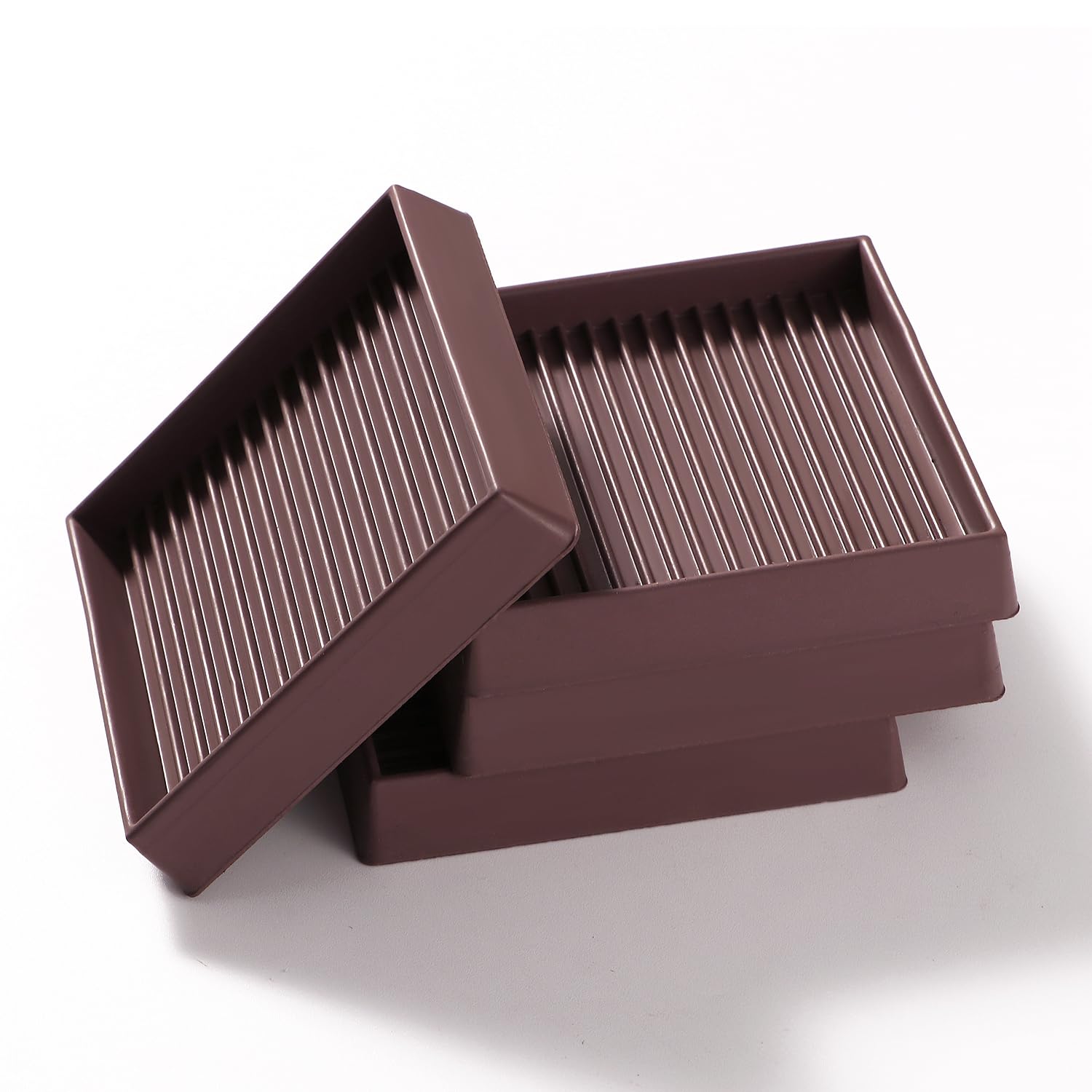 VooGenzek 4 PCS 3”/7.6cm Square Non Slip Furniture Pads, Bed Stoppers Rubber Furniture Feet, Furniture Coasters for Hardwood Floors, for Bed Cabinet Sofa Chair Table Piano, Brown