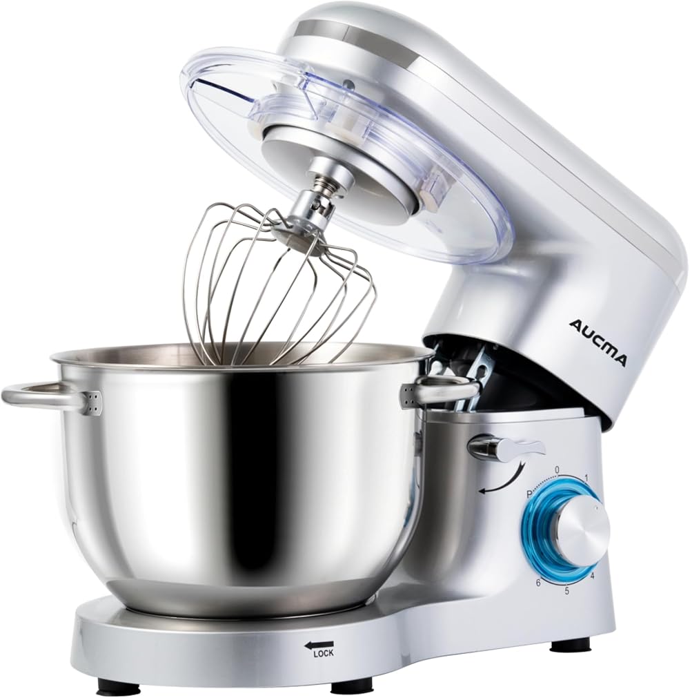 Aucma Stand Mixer 6.2L 1400W Tilt-Head with Dough Hook Wire Beater
