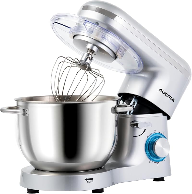 Aucma Stand Mixer 6.2L 1400W Tilt-Head with Dough Hook Wire Beater