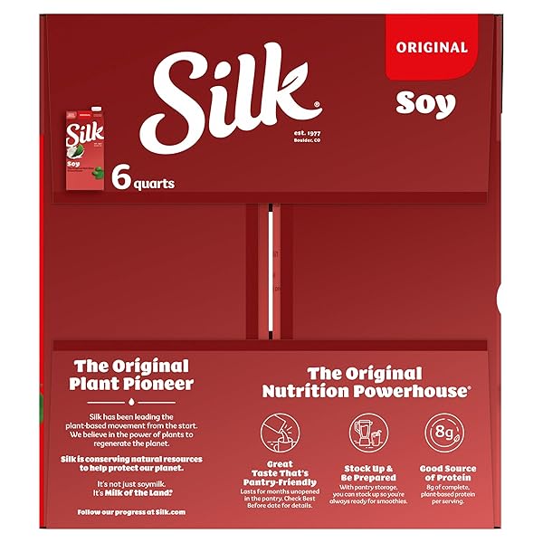 SILK SHELF-STABLE SOY MILK, ORIGINAL, DAIRY-FREE, VEGAN, NON-GMO PROJECT VERIFIED, 32 FL OZ (PACK OF 6)