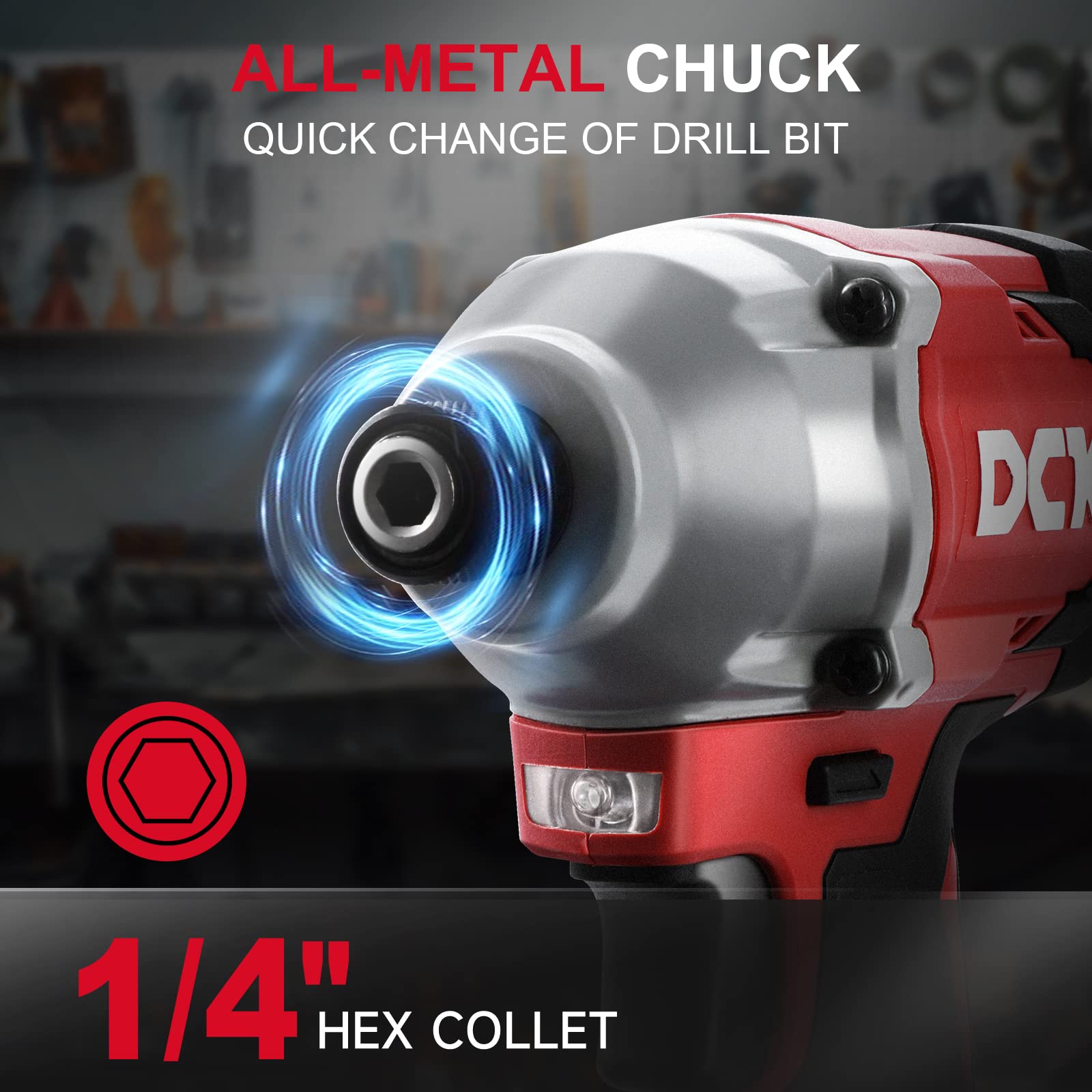 DCK Impact Driver, 20V Max Brushless Cordless Impact Driver Kit, 1600 In-lb., 1/4