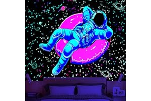 AVINYL Blacklight Space Astronaut Tapestry for Men Guys Bedroom Black Light Cool Stars Galaxy Tapestries Glow in The Dark Spaceman and Poster Wall Hanging Bedroom Accessories Men 52"x60"