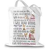 Reading Gifts for Women Men, Read Books Everywhere Canvas Tote Bag, Reader Reading Accessories, Book Lovers Reusable Grocery Bags for Casual Vacation Shopping Work