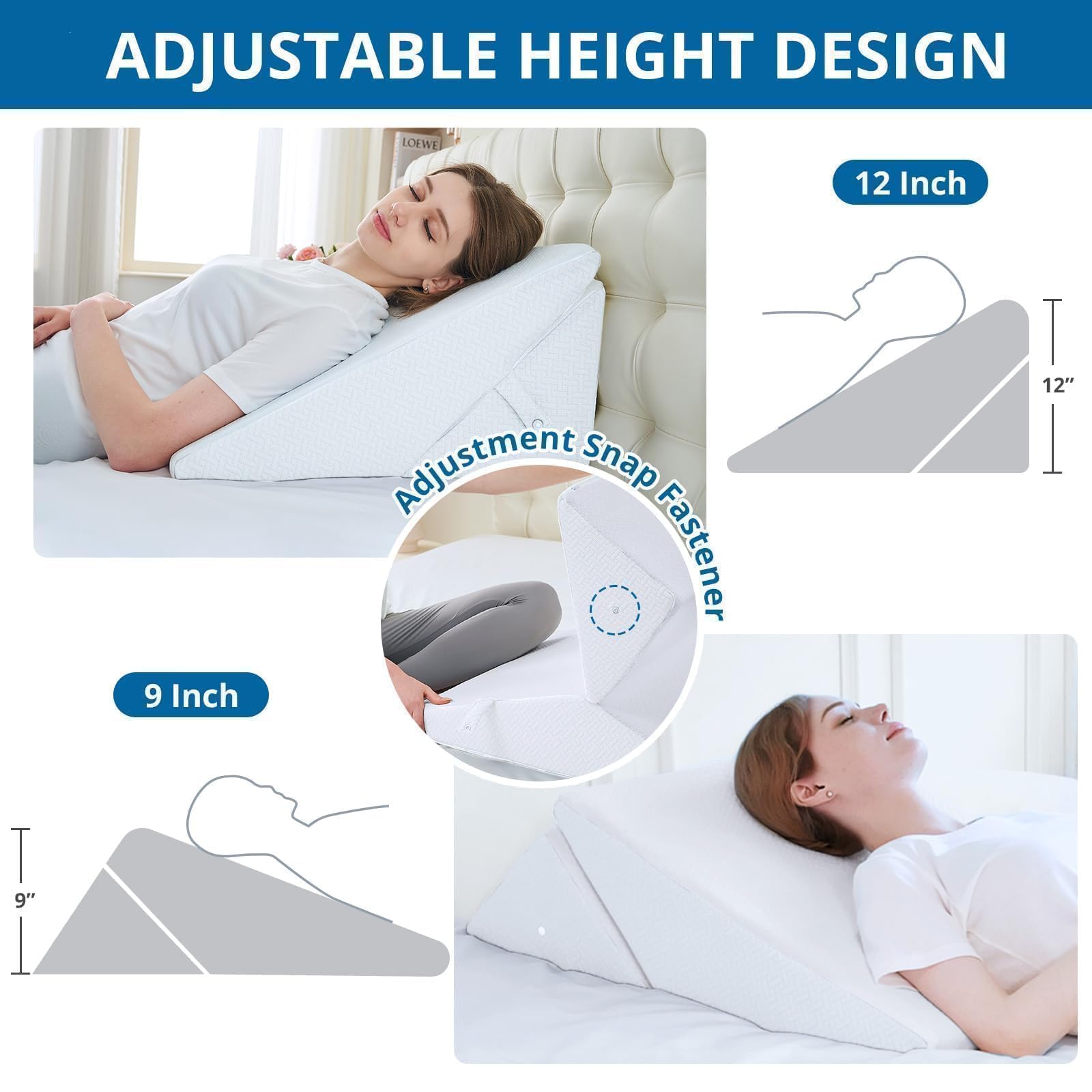 Sasttie Wedge Pillow Headboard, Adjustable Bed Wedge Pillow for After Surgery, Sleeping, Acid Reflux, Neck Pain, Back Pain, and Surgery Recovery, White