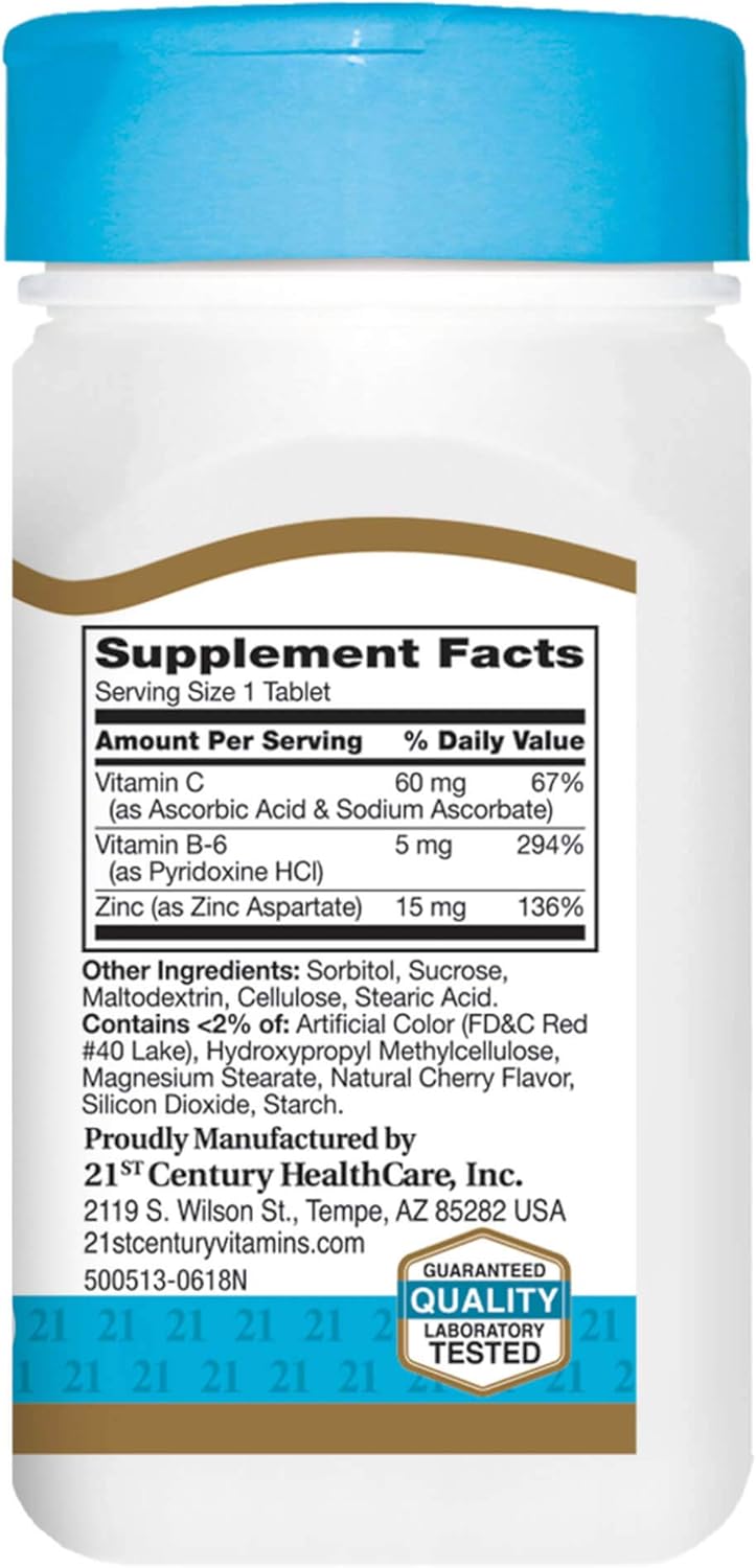 21st Century Zinc Chewable Withc & B6 - Cherry, 90 Count: Health & Personal Care