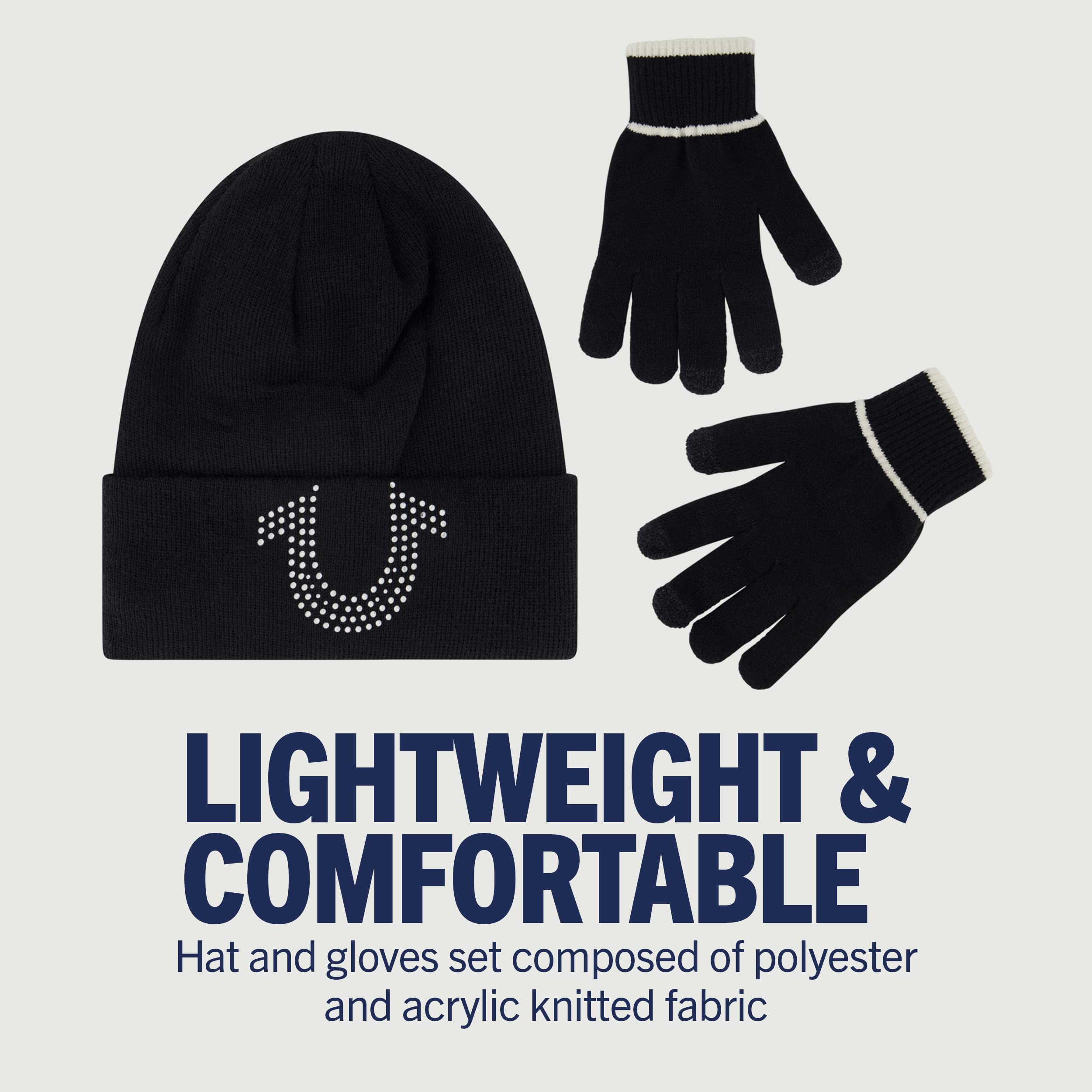 True Religion Rhinestone Knit Beanie & Touchscreen Glove Set - One Size s-l1200.png main image 2