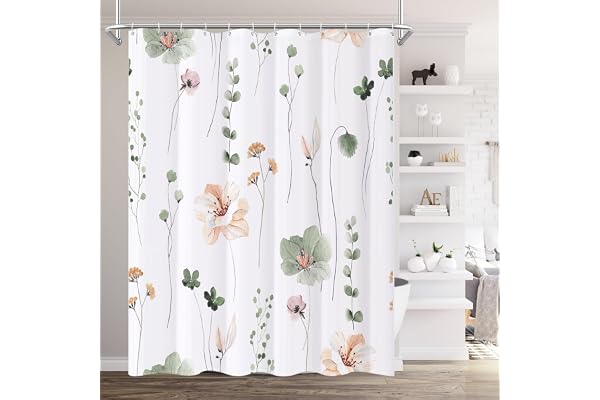 XZTXBest Boho Shower Curtain, Sage Green Beige Flower Bath Curtain for Bathroom, Modern Minimalist White Bathroom Curtain, Mi