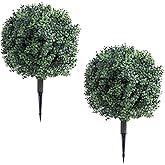 23 Inch Artificial Boxwood Topiary Balls Tree, UV Resistant Faux Boxwood Trees with Ground Spike, Perfect for Indoor & Outdoor Garden, Porch, Front Door, and Home Décor, Set of 2