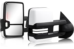 SANOOER Switchback Towing Mirror, for 2007-2014 Chevy Silverado GMC Sierra Tow Mirrors with Power Adjusted Heated Glass Running Light Turn Signal Light Backup Lamp Painted White 8624