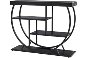 LALFPET Industrial Farmhouse Console Table 39" – 4-Tier Narrow Entryway Sofa Table with Open Storage, Metal Geometric Frame, 