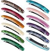 12 Pieces Hair Barrettes for Women Tortoise Shell Acetate French Skinny Clip Automatic Ponytail Barrettes for Women Fine Thin Hair Accessories(Stylish Color)