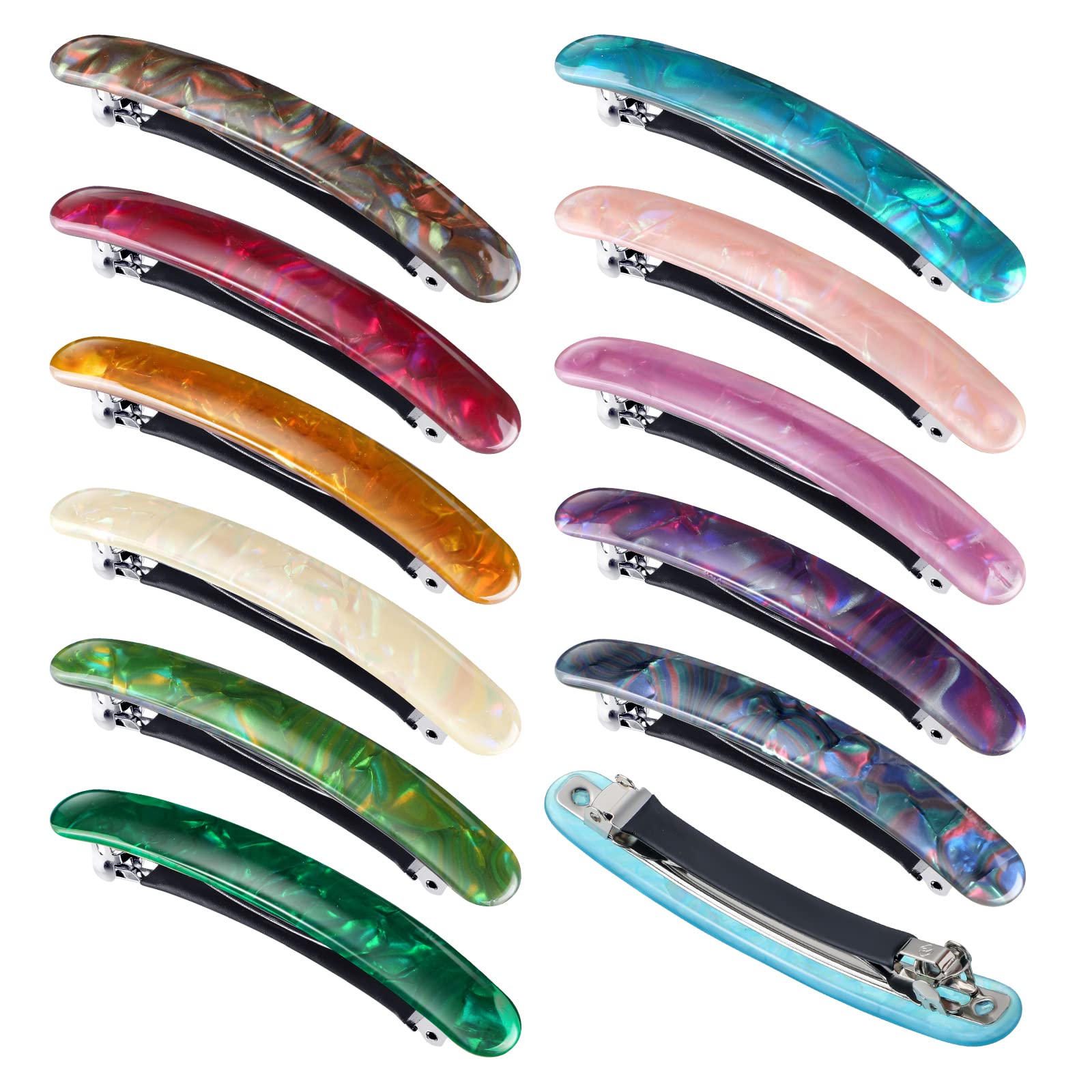 Photo 1 of 12 Pieces Hair Barrettes for Women Tortoise Shell Acetate French Skinny Clip Automatic Ponytail Barrettes for Women Fine Thin Hair Accessories(Stylish Color)