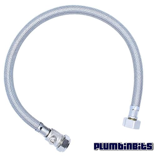 15mm x 1/2" BSP Short Flexible Braided Tap & Inlet Valve Connector