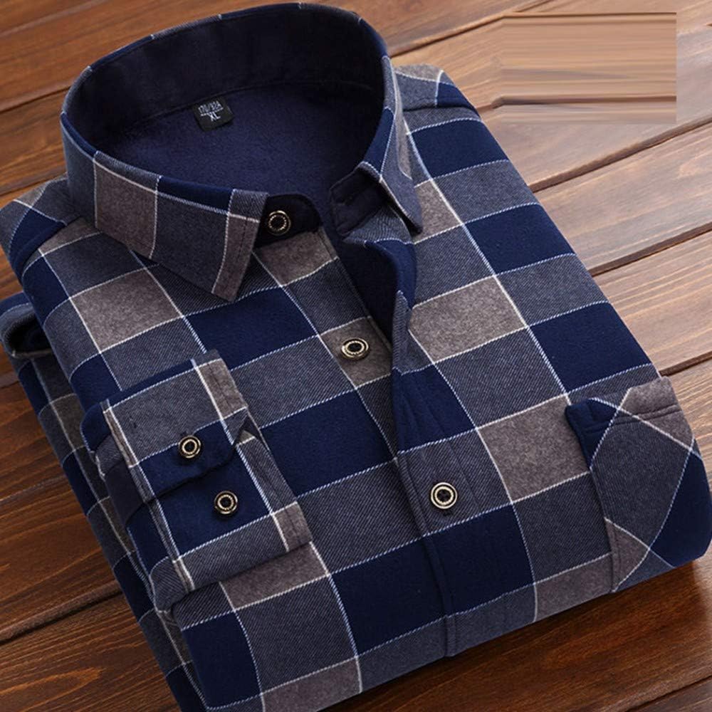 Camicia Calda da Uomo Taglie Forti A Maniche Lunghe con Bottoni Risvolto Camicie Casual Comodo Top in Cotone 163 39