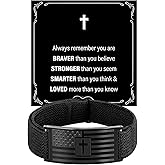 LDOWWGL Bracelets for Men Boys - Patriotic American Flag Cross Bracelet - Adjustable Black Elastic Stretch Strap Bible Verse Bracelets - Back to School, Birthday Gifts for Men