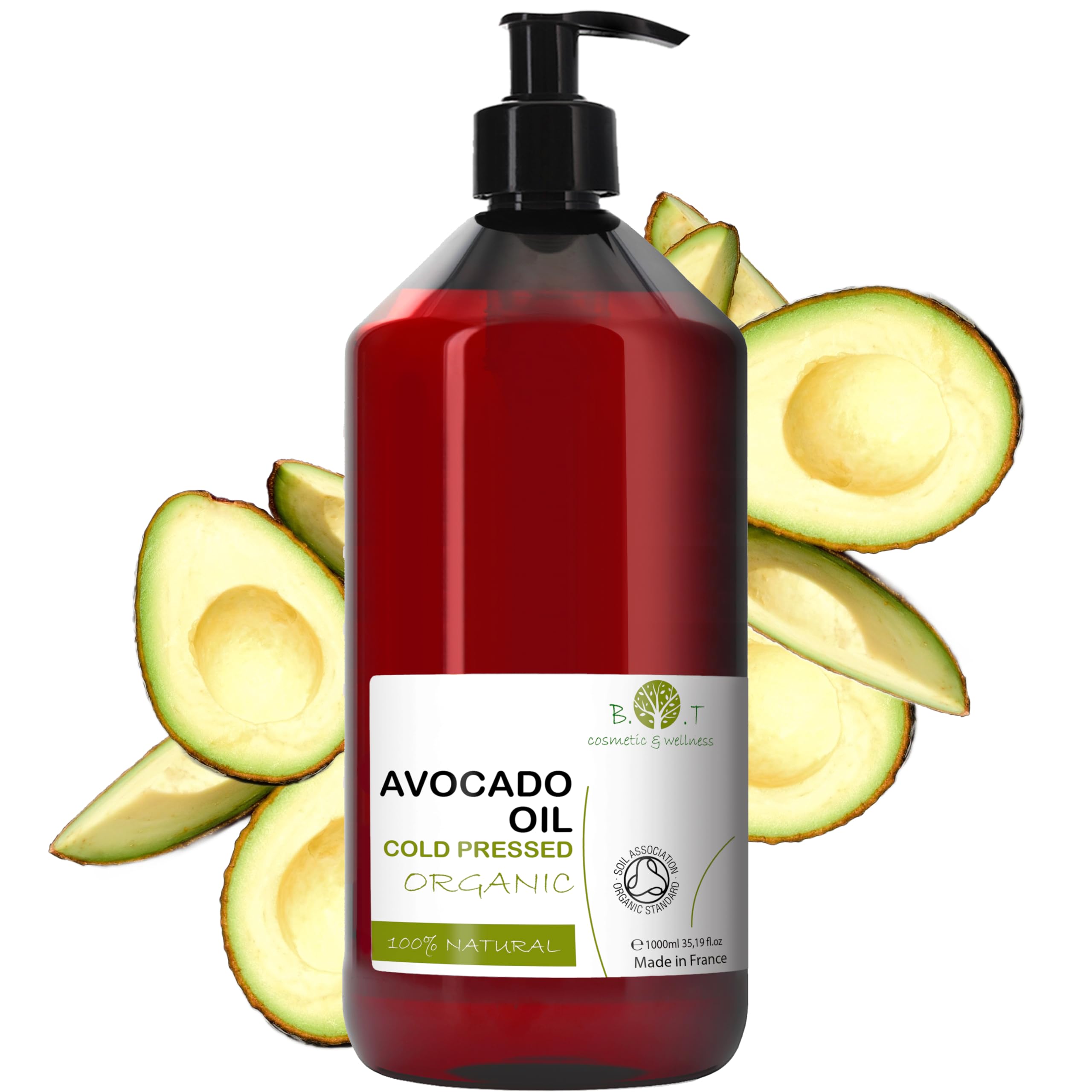 Organic Cold Pressed Avocado Oil Anti-Wrinkle & Anti-Stretch Mark Properties | Hair and Eyelash Fortifier | Makeup Remover | Body Massage Oil | Nail Care, 1000ml