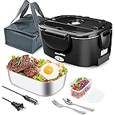 Dosevita Electric Lunch Box for Adults, 80W Heated Lunch Box 1.5L 304 Stainless Steel Portable Food Warmer,12/24/110V Lonchera Eléctrica Portátil for Car, Truck, Work, Travel