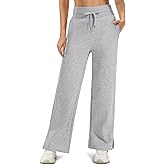 MAGCOMSEN Women's Fleece Lined Sweatpants Wide Leg Warm Winter Cotton High Waisted Lounge Straight Leg Pants Pockets