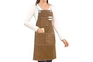 HONGSOME Cotton Canvas Cross Back Apron for Art Painting Garden Chef Bartender Work,Women Men 3 Pockets Waterproof Adjustable M-XXL