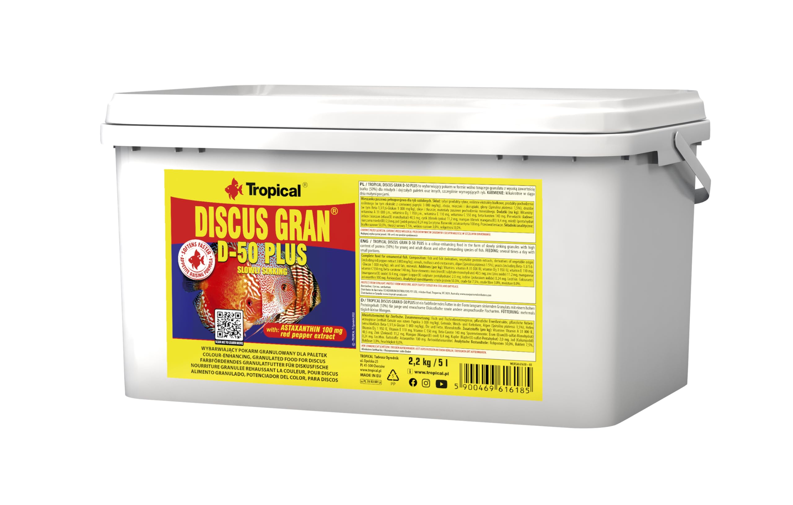 TROPICAL DISCUS GRAN D-50 PLUS 5L / 2,2kg - High-Protein, Color-Enhancing Granules for Discus & High-Demand Fish (50% Protein)