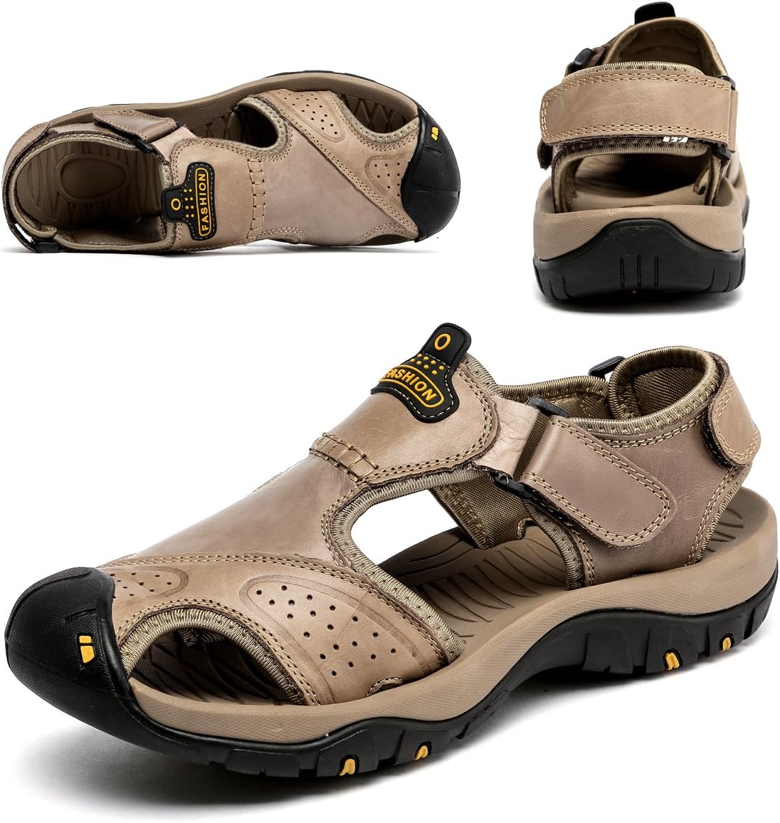 BINSHUN Sandals for Men Leather Hiking Sandals Athletic Walking Sports Fisherman Beach Shoes Closed Toe Water Sandals