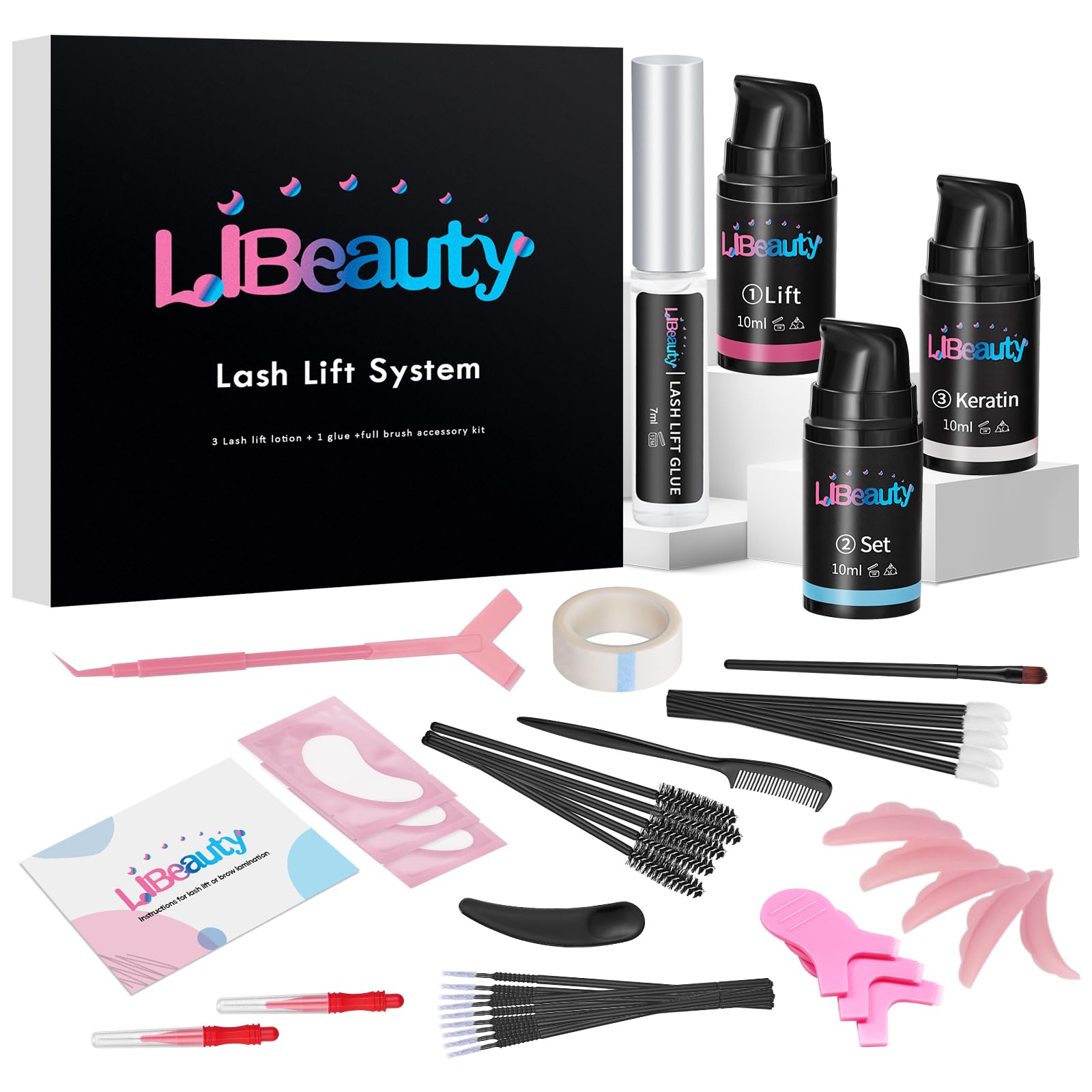 Libeauty Lash Lift Kit, Eyelash Perming Kit, Quick Eyelash Lift Kit in Airless Pump Bottles, Includes All Tools and Detailed Instructions, Lash Curling for Salon and Home Use