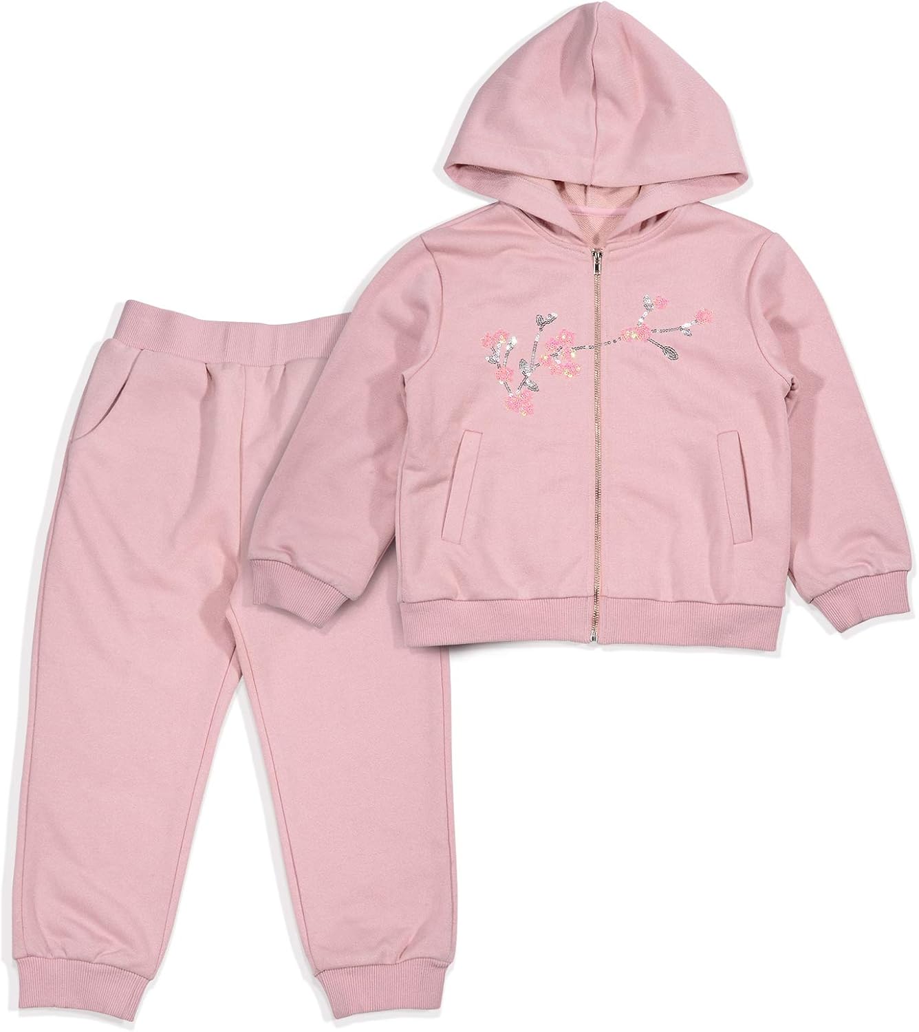 Girls Pants Sets, Crop Top Hoodie, Athletic Sweatsuit, Pink Sequins Embroidery: Clothing