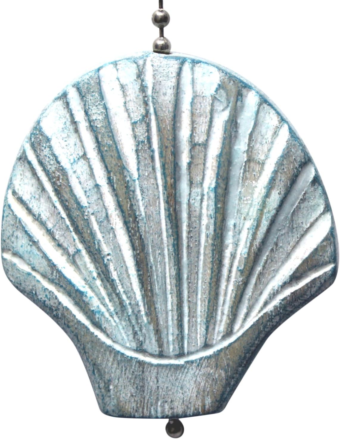 Tim Aqua Scallop Shell Hand Carved Wood Ceiling Fan Light Pull