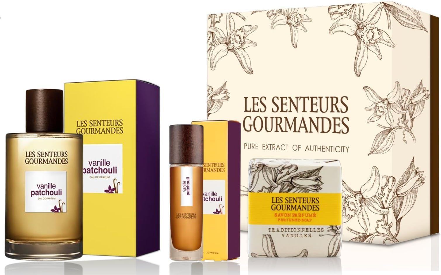 Les Senteurs Gourmandes Eau de Parfum Patchouli Gift Set 100 ml + 15 ml + 1 bottle vanilla Soap 100 g
