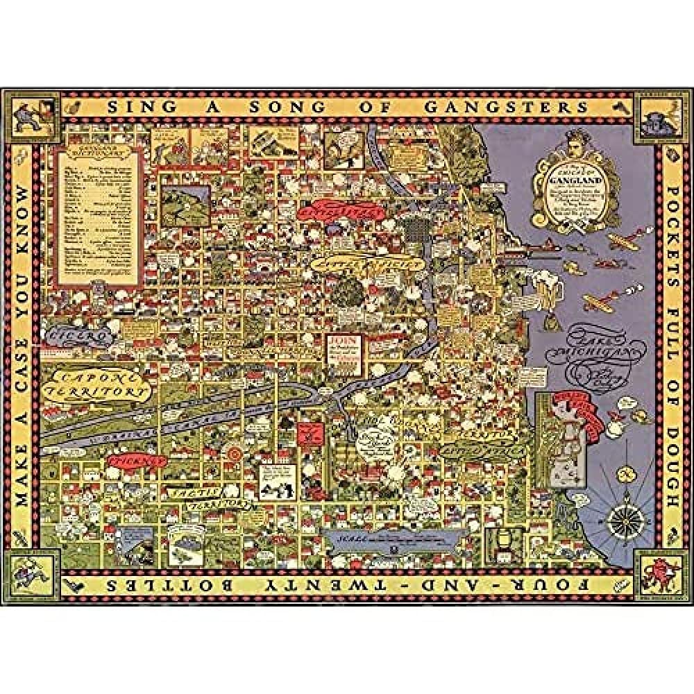 Erickson 1931 Map Chicago Gangland Capone Art Print Canvas Premium Wall Decor Poster Mural