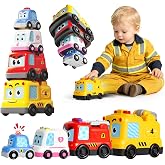 ZHYLLO 4-in-1 Montessori Toy Cars Stacking Nesting Toys for Toddlers 1-3 | Magnetic Following Musical Crawling Baby Toys Sensory Toys with Lights Music Car Toys Gifts Baby Toys for Boys Girls