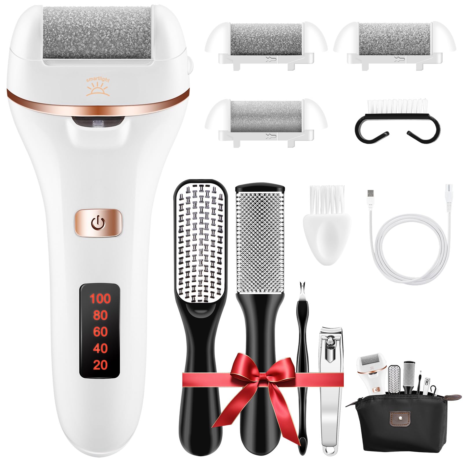 Ratukall Electric Foot File Callus Remover, Waterproof Professional Pedicure Tools Set with Storage Bag,Dead Skin Hard Skin Cracked Heels Calluses Foot Care Kit for Women Men Travel Home