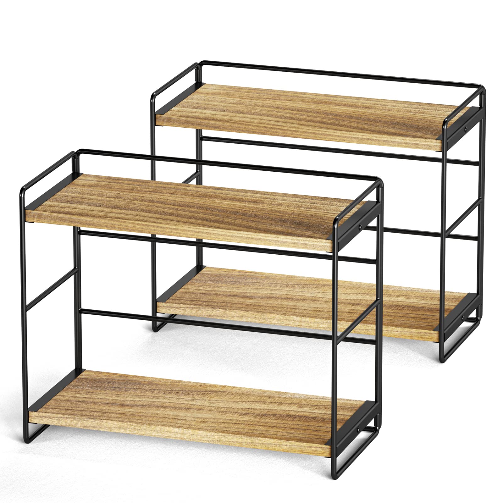 SRIWATANA Kitchen Cupboard Organiser Countertop Storage Shelves 2-set, Spice Rack Kitchen Counter Shelf Desktop Large Wood Shelf