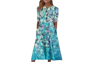 SGASY Summer Dresses for Women 2024 Plus Size Short Sleeve Button Down Boho Midi Sun Dress House Dress with Pockets